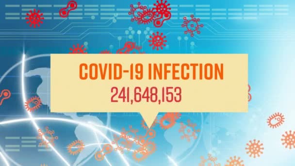 Animatie Van Covid Infectie Stijgende Aantallen Coronavirus Vliegend Hele Wereld — Stockvideo