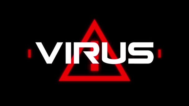 Animace Slova Virus Napsaného Přes Červený Trojúhelník Výstražná Značka Silnice — Stock video