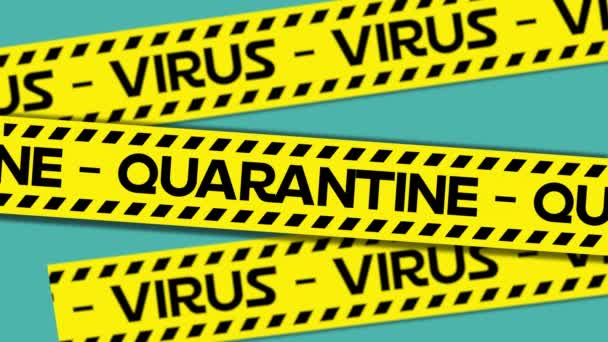 Animation Words Quarantine Virus Written Yellow Black Tape Green Background — Stock Video