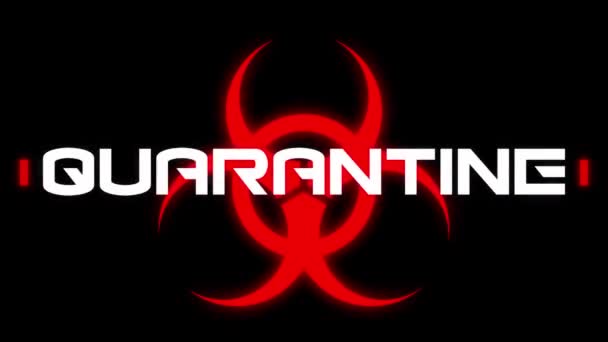 Animatie Van Het Woord Quarantaine Geschreven Rood Gezondheidsrisico Teken Zwarte — Stockvideo