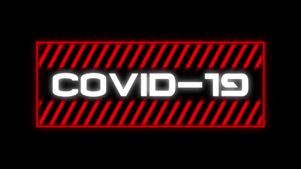 Animacja Słowa Covid Napisana Białymi Literami Czerwonej Ramce Czarnym Tle — Wideo stockowe