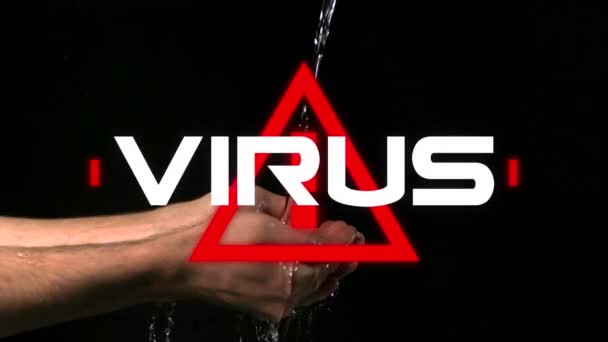 Kırmızı Üçgen Uyarı Işareti Üzerine Yazılmış Virüs Kelimesinin Animasyonu Ünlem — Stok video