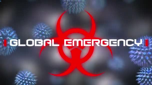 Animation Word Global Emergency Written Red Health Hazard Sign Macro — Stock Video