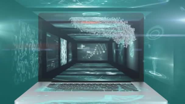 Dizüstü Bilgisayar Ekranında Görüntülenen Insan Büstü Dna Animasyonu Arka Planda — Stok video