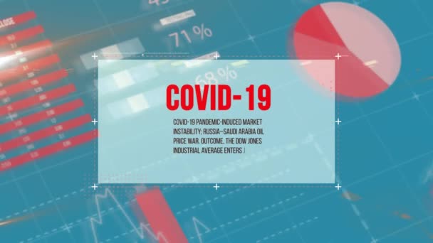 用红字和黑字在数据处理和统计记录 Coronavirus Covid 19传播新闻的方式对Covid 19一词进行动画 — 图库视频影像