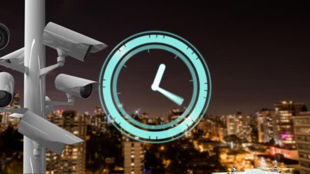 Animation Horloge Déplaçant Rapidement Drone Caméras Vidéosurveillance Mouvement Coronavirus Covid — Video