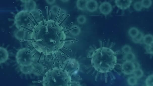Beyaz Harflerle Yazılmış Animasyonu Tarama Makro Koronavirüs Covid Hücreleri Mavi — Stok video