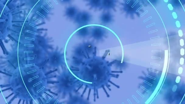 Анімація Написана Білими Літерами Допомогою Сканування Областей Макрокоронавірусу Covid Клітин — стокове відео