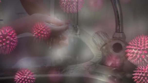 Animasi Dari Macro Coronavirus Covid Sel Yang Tersebar Atas Seorang — Stok Video