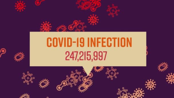 Animation Words Covid Infection Numbers Growing Written Yellow Banner Cells — Stock Video