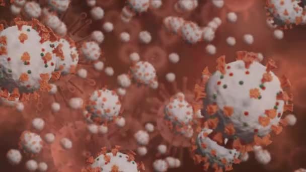 Makro Koronavirüs Covid Hücrelerinin Parlayan Arka Planda Yayılması Enfekte Olması — Stok video