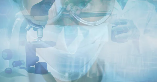 Digitale Illustration Eines Arztes Mit Gesichtsmaske Und Schutzbrille Über Dem — Stockfoto