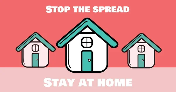 Цифровая Иллюстрация Слов Stop Spread Stay Home Houses Пандемический Коронавирус — стоковое фото