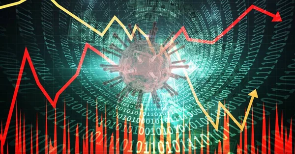 Digital Illustration Coronavirus Covid Cell Över Databehandling Statistik Som Visar — Stockfoto