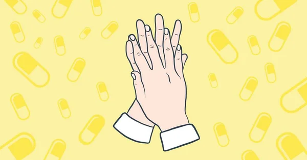 Цифровая Иллюстрация Мытья Рук Плавающими Медицинскими Таблетками Пандемический Коронавирус Общественного — стоковое фото
