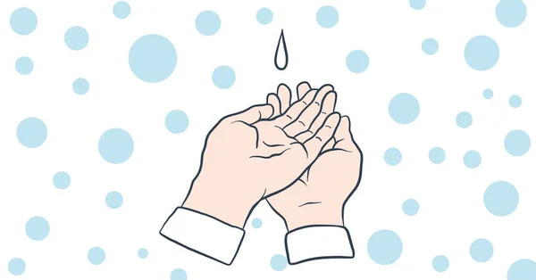 Cyfrowa Ilustracja Kropli Mydła Kapiącego Dłonie Pandemia Zdrowia Publicznego Wirus — Zdjęcie stockowe