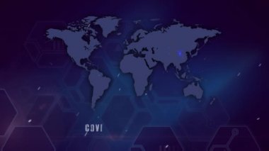 Covid-19 enfeksiyonlu bir dünya haritasının animasyonu mavi arka plandaki grafiği artırır. Genel halk sağlığı koronavirüsü Covid 19 salgın konsepti dijital bileşik.