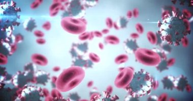 Makro Coronavirus Covid-19 'un animasyonu ve damarda dolaşan kırmızı kan hücreleri. İlaç halk sağlığı salgını Coronavirus Covid 19 salgın kavramı dijital olarak üretilen görüntü.
