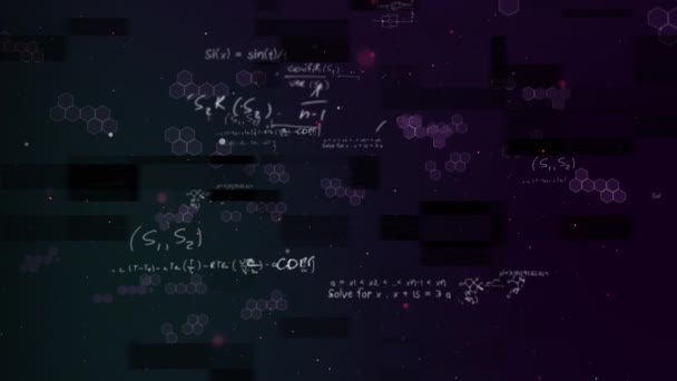 数学方程式上のピンク色の点で構成されたDna株のアニメーション 黒の背景でのデータ処理 — ストック動画