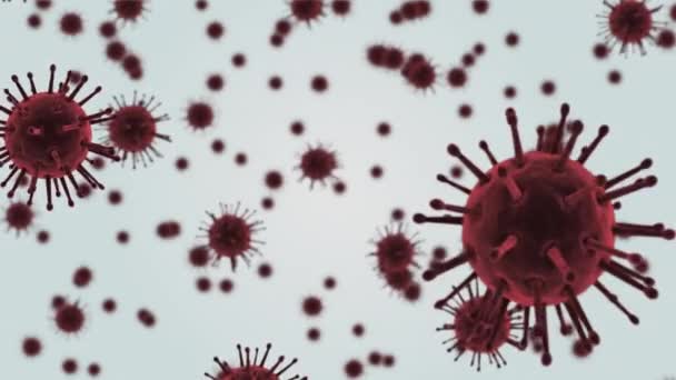 複数のマクロ赤色のコロナウイルスのアニメーションCovid 19細胞が広がり 白い背景に浮かんで感染します 医学公衆衛生コロナウイルス感染流行概念デジタル的に生成された画像 — ストック動画