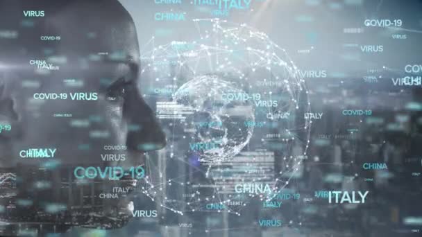 코카서스 프로파일의 애니메이션 단어들 거미줄 있으며 배경에는 Global Public Health — 비디오