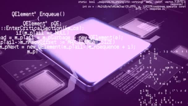 一个紫色挂锁的动画 在紫色背景上的数据处理 全球网络安全概念数字生成 — 图库视频影像