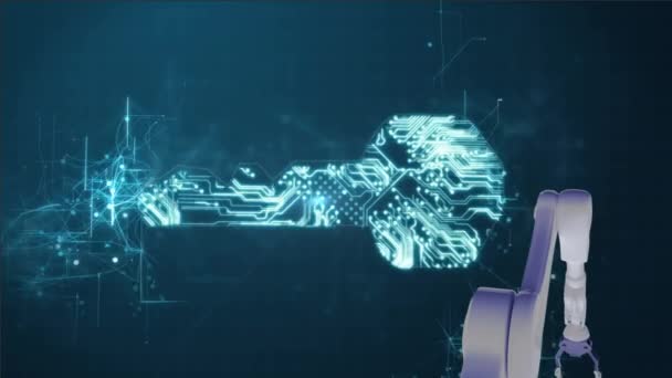 Animación Brazo Robot Sosteniendo Globo Sobre Una Llave Hecha Conexiones — Vídeo de stock