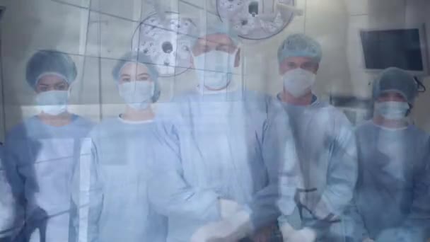 Animation Group Doctors Wearing Protective Suits Face Masks Fast Motion — Stock Video