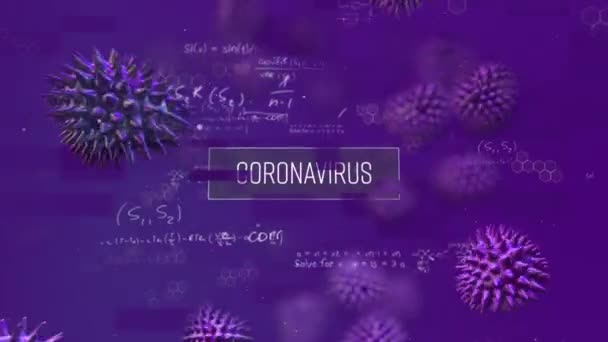 Animation Word Coronavirus Frame Mathematics Equations Macro Covid Cells Floating — Stock Video