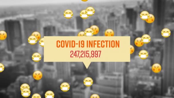 Covid Enfeksiyonu Nun Animasyonu Sayıları Artıyor Arka Planda Bir Şehir — Stok video