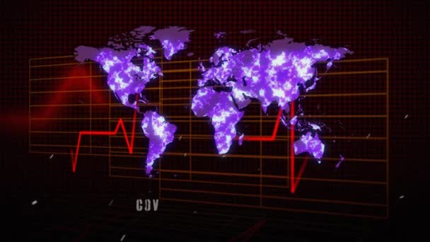 Animation World Map Covid Infection Rise Graph Heart Monitor Background — Αρχείο Βίντεο