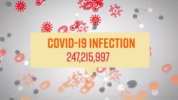 Animasi Infeksi Dan Angka Covid Meningkat Coronavirus Terbang Dengan Latar — Stok Video