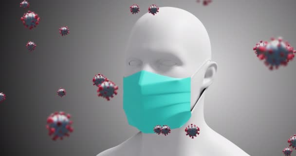 Makro Coronavirus Covid Hücrelerinin Animasyonu Arka Planda Maske Takarak Boyutlu — Stok video