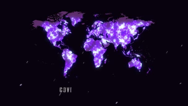 Animatie Van Een Wereldkaart Met Covid Infectie Stijgt Zwarte Achtergrond — Stockvideo