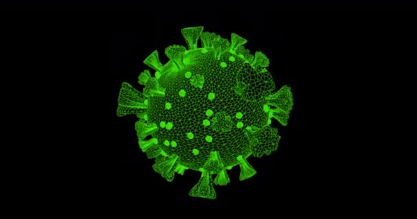 Siyah Arka Planda Parlayan Yeşil Bir Makro Coronavirus Covid Hücresinin — Stok video
