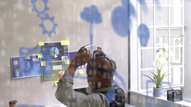 헤드셋을 사용하는 사회적 아이콘 애니메이션 코로나 바이러스가 유행하는 디지털 개념을 — 비디오