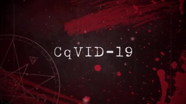 コロナウイルスと塗料とコンパスの赤いスプラッシュの上に白い文字で書かれた単語Covid 19のアニメーションCovid 19パンデミックが広がる — ストック動画