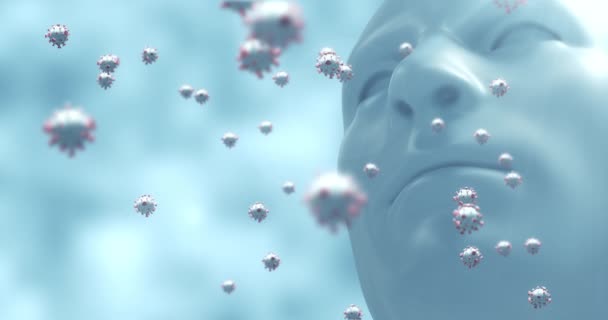 Анимация Макрокоронавирусов Covid Плавающих Над Моделью Человека Заднем Плане Медицина — стоковое видео
