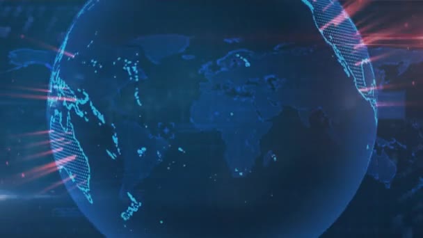 Animation d'un globe avec une place mise en évidence tournant cadenas apparaissant sur une carte du monde en arrière plan. Concept global de sécurité Internet généré numériquement