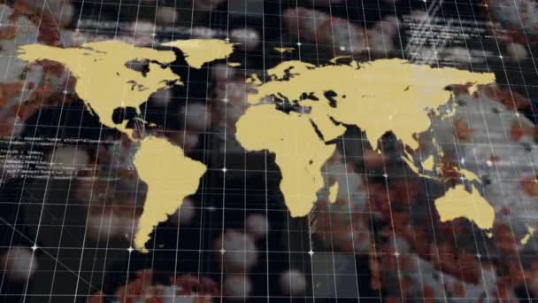 Animación Del Procesamiento Registro Datos Con Mapa Del Mundo Marrón — Vídeos de Stock