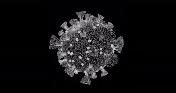 Animation Glowing White Macro Coronavirus Covid Cell Spinning Black Background — Video