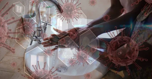 Digital Illustration Mother Her Daughter Washing Hands Together Macro Coronavirus — Stock Photo, Image