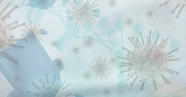 白の背景に浮かぶマクロコロナウイルスCovid 19細胞のデジタルイラスト 医学公衆衛生パンデミックコロナウイルスCovid 19発生概念デジタル複合体 — ストック写真