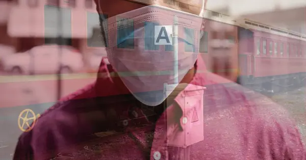 Ψηφιακή Απεικόνιση Ενός Άνδρα Που Φοράει Μάσκα Προσώπου Πάνω Από — Φωτογραφία Αρχείου