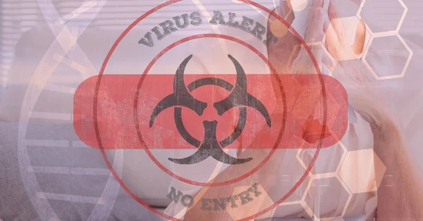 Tehlike Işareti Bandaj Virüs Uyarısı Olan Kırmızı Bir Tabelanın Dijital — Stok fotoğraf