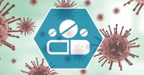 Ψηφιακή Απεικόνιση Μιας Ιατρικής Χάπια Υπογράψει Πάνω Από Μακροεντολή Coronavirus — Φωτογραφία Αρχείου