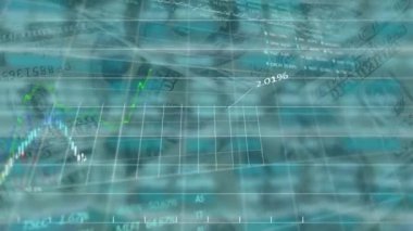 Borsa görüntülerinin animasyonu, veri kaydı, Amerikan dolarları üzerinde dönen istatistikler. Finans sektörü borsası küresel veri işleme kavramı dijital olarak oluşturulmuş görüntü.