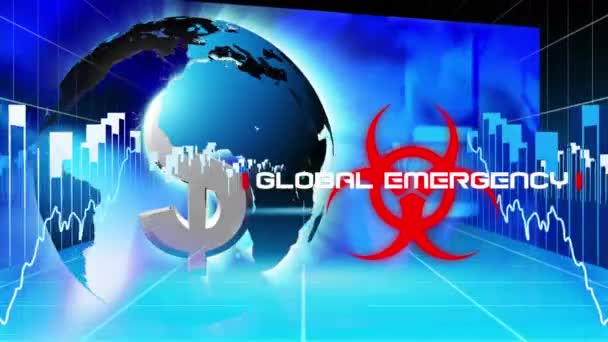 Animation Words Global Emergency Red Hazard Sign American Dollar Sign — Stock Video