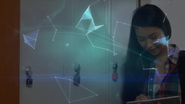 Animação Rede Conexões Sobre Estudante Usando Tablet Digital Aprendendo Casa — Vídeo de Stock