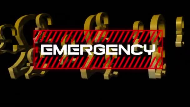 Animation Mot Urgence Dans Cadre Rouge Dessus Panneaux Livre Flottant — Video